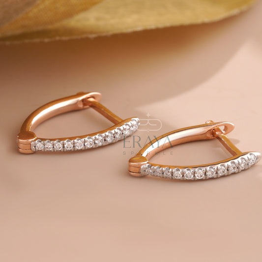 Rose Gold Hoop Earrings with Lab Created Diamond - erayasparkle