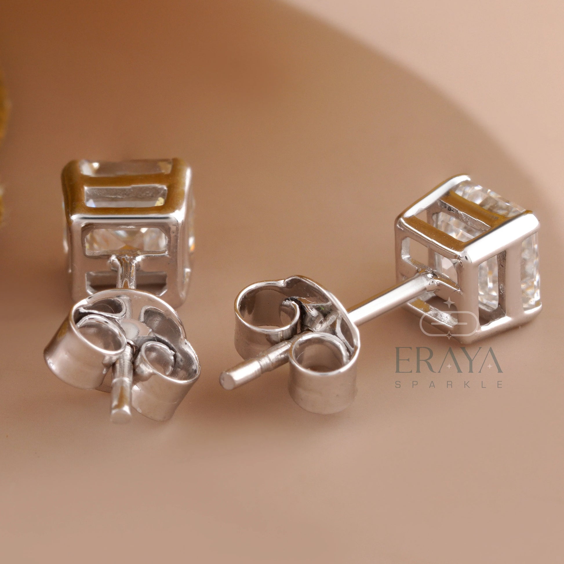 Square Diamond Studs with Lab-Grown Diamond - erayasparkle