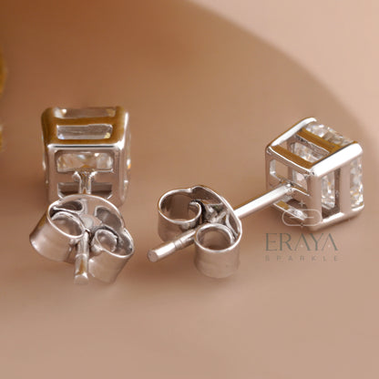 Square Diamond Studs with Lab-Grown Diamond - erayasparkle