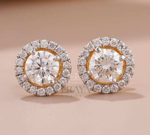 Gold Solitaire Studs with Lab-Created Diamond - 