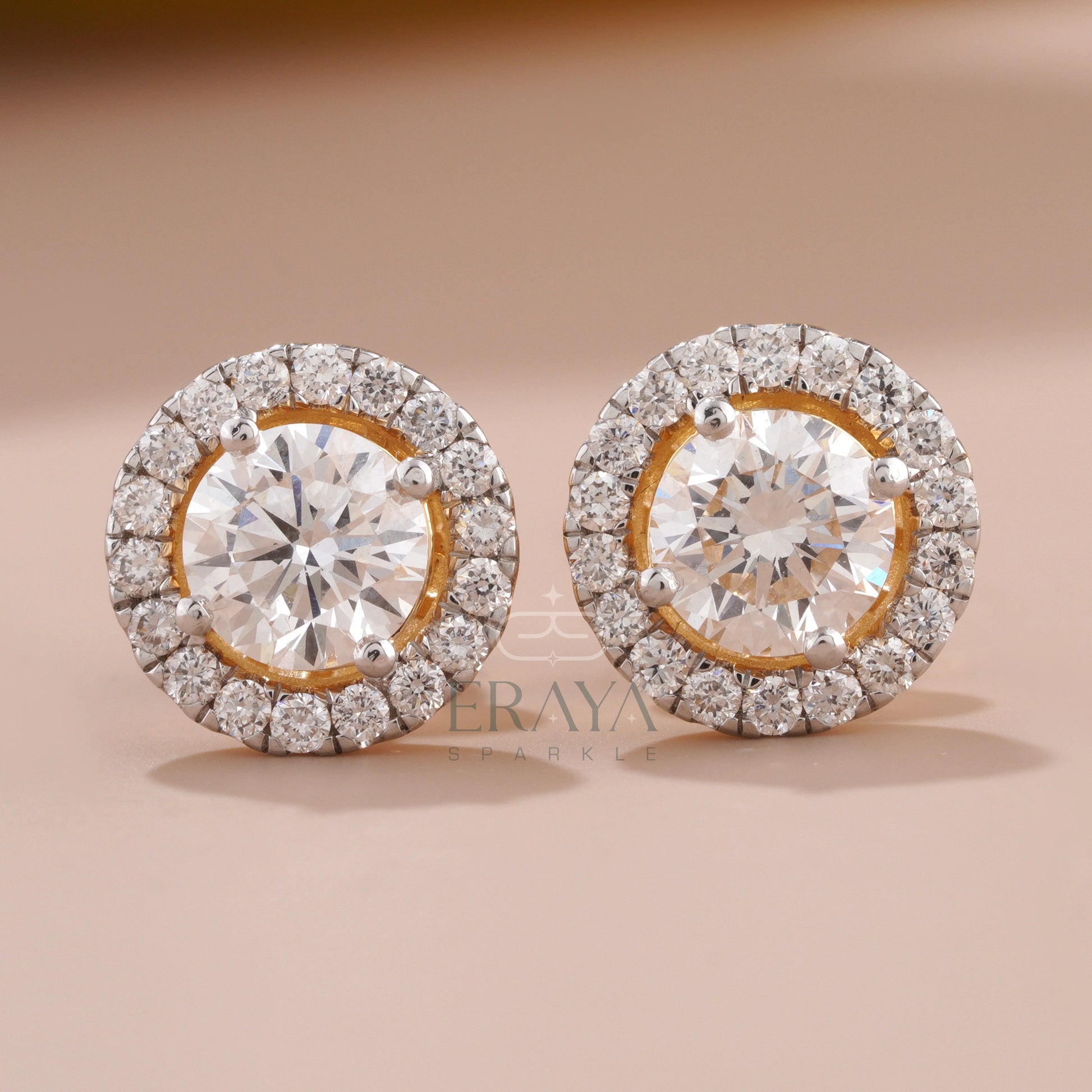 Gold Solitaire Studs with Lab-Created Diamond - erayasparkle