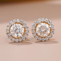 Gold Solitaire Studs with Lab-Created Diamond - 