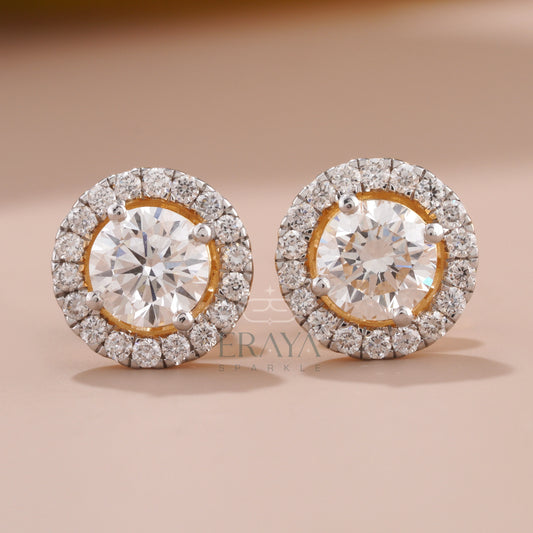 Gold Solitaire Studs with Lab-Created Diamond - erayasparkle