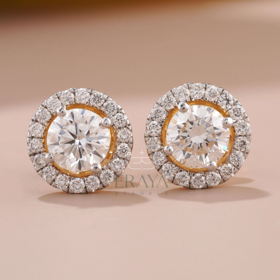 Gold Solitaire Studs with Lab-Created Diamond -