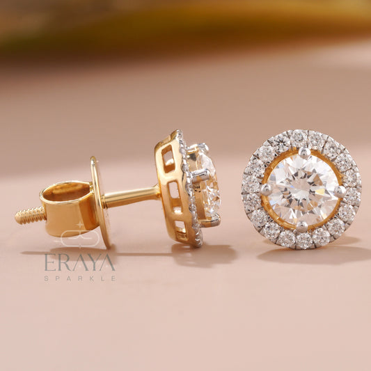Gold Solitaire Studs with Lab-Created Diamond - erayasparkle