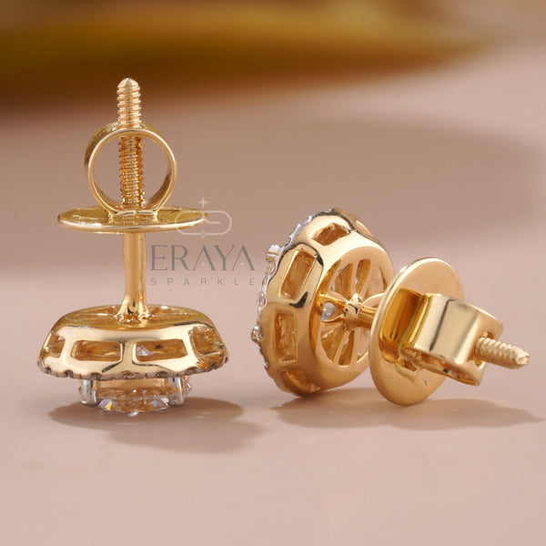 Gold Solitaire Studs with Lab-Created Diamond - 