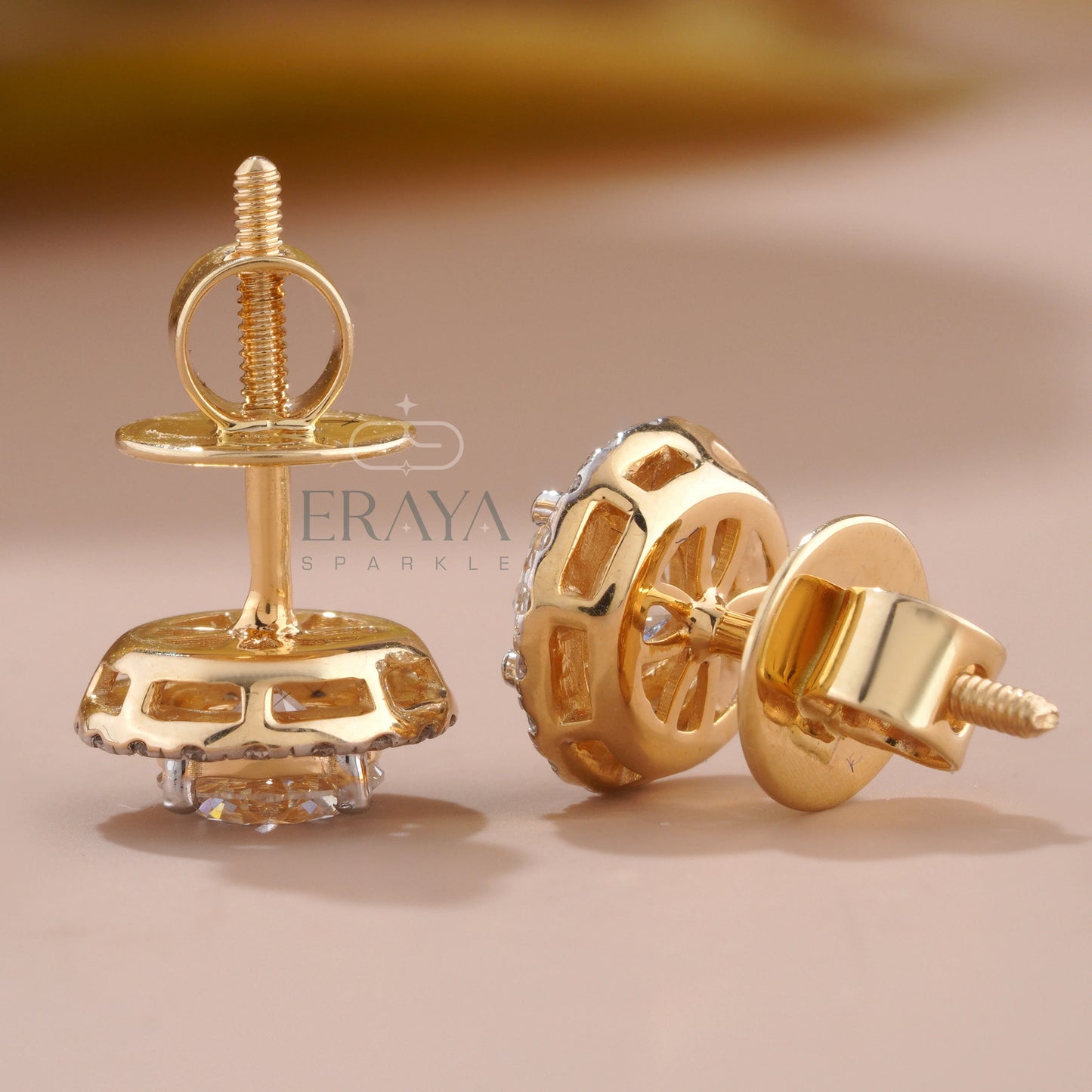 Gold Solitaire Studs with Lab-Created Diamond - erayasparkle