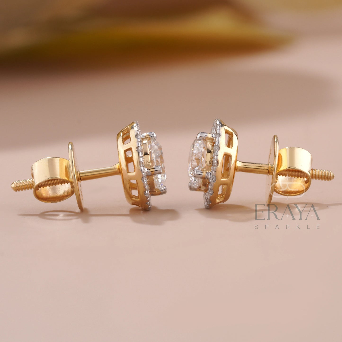 Gold Solitaire Studs with Lab-Created Diamond - erayasparkle