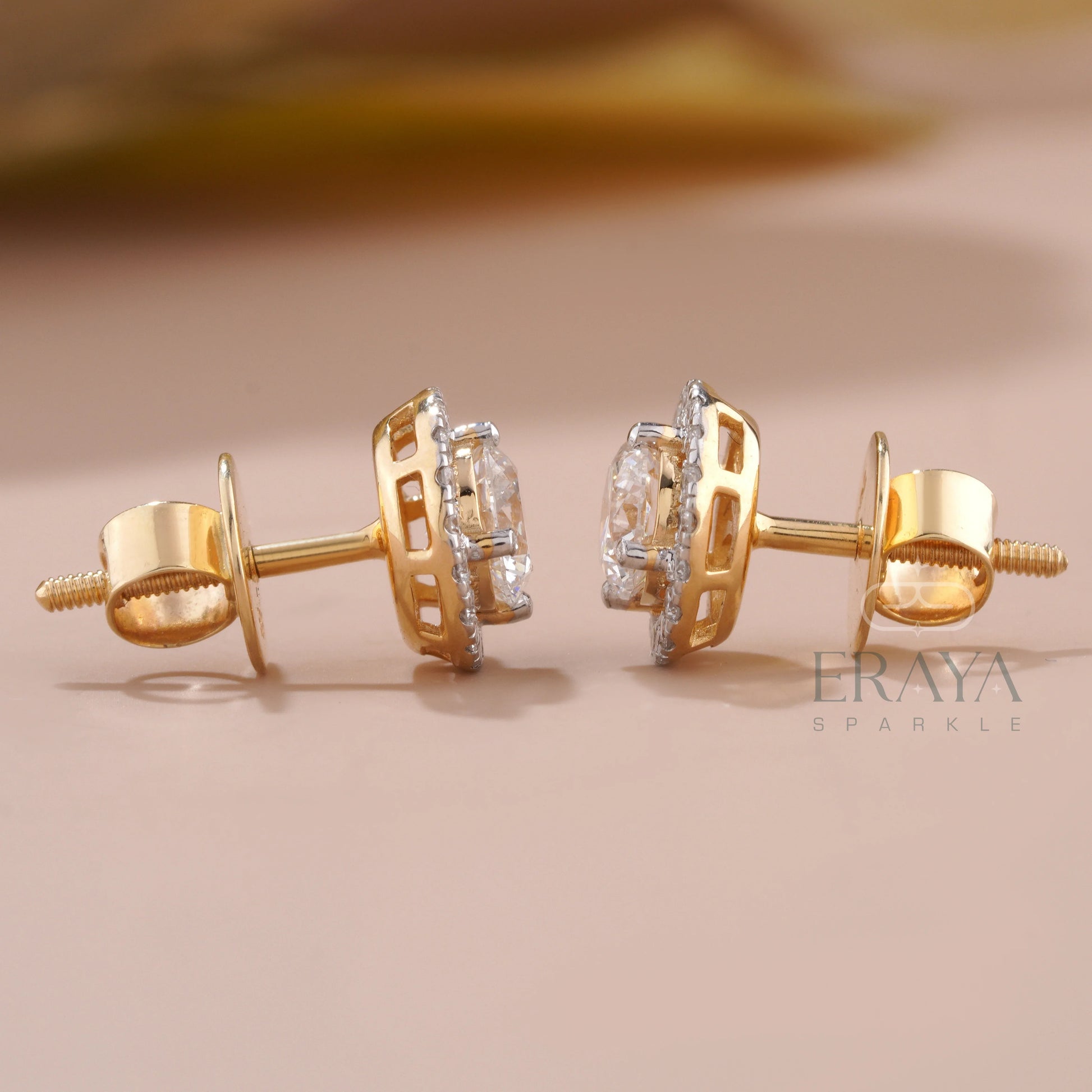 Gold Solitaire Studs with Lab-Created Diamond - erayasparkle
