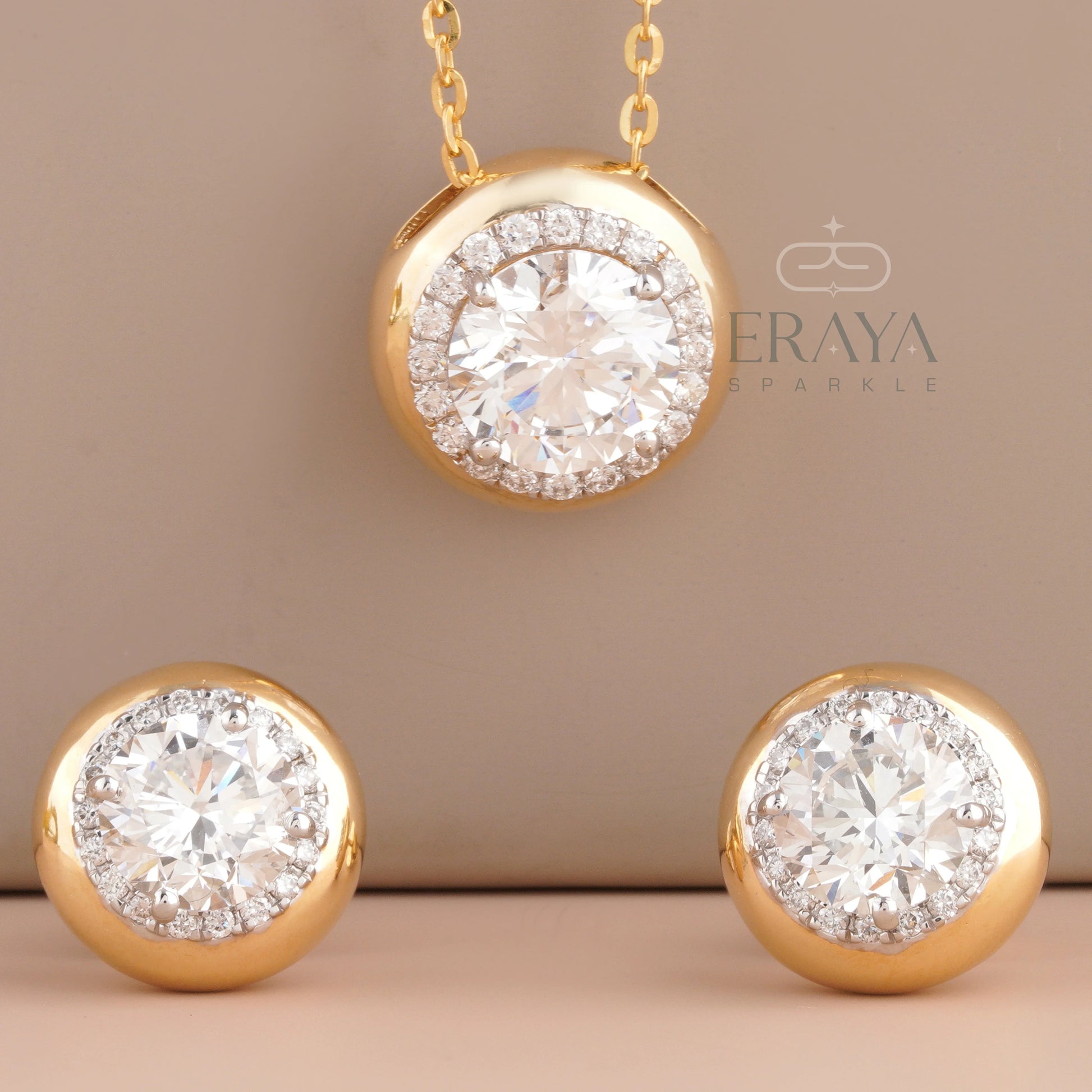 Round Cut Necklace Set with Lab-Grown Diamond Set - erayasparkle