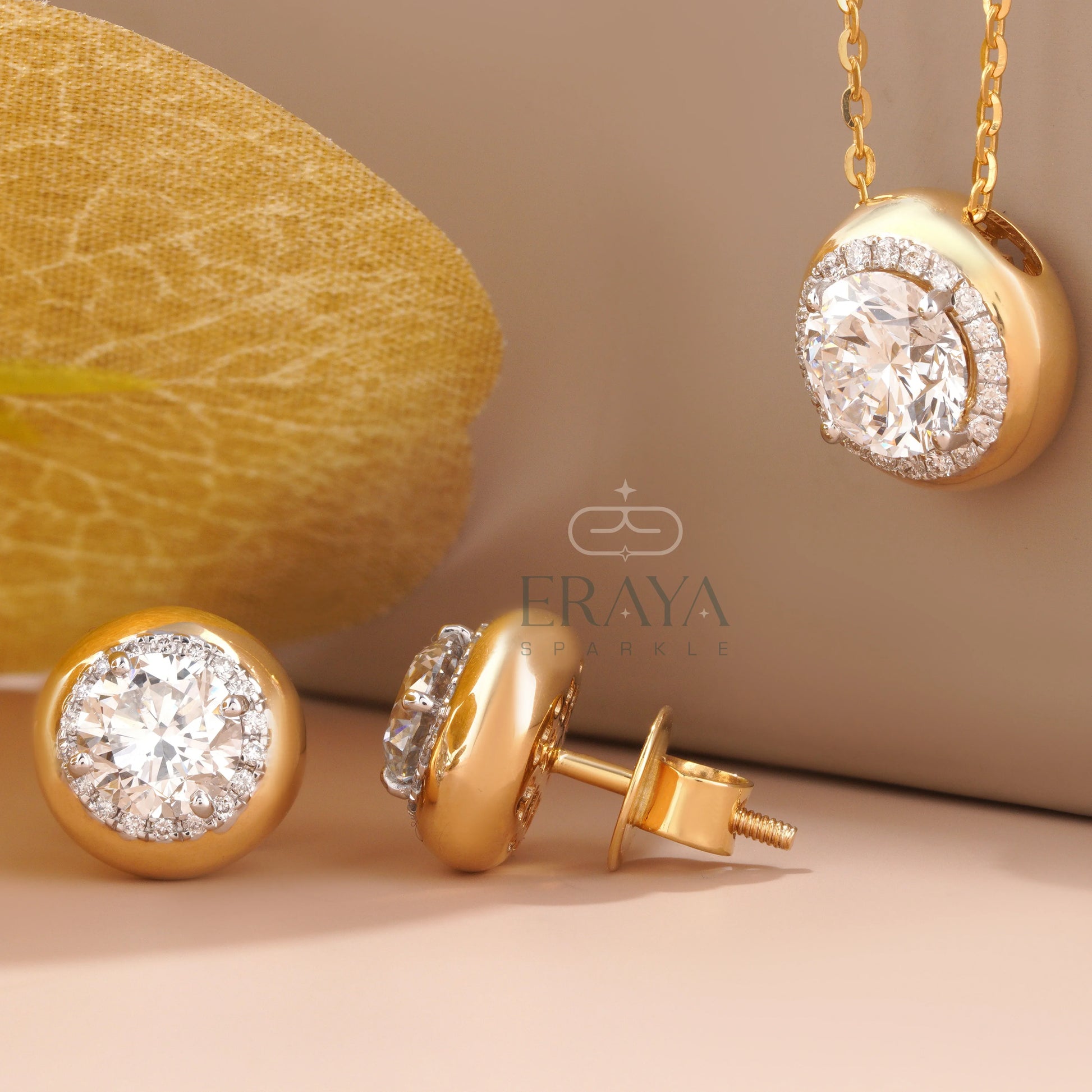Round Cut Necklace Set with Lab-Grown Diamond Set - erayasparkle