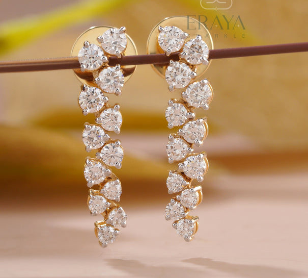 Round Cut Drop Earrings with Lab-Grown Diamond - 
