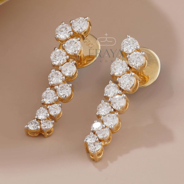Round Cut Drop Earrings with Lab-Grown Diamond - 