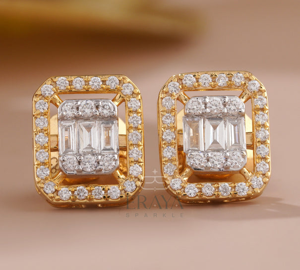 Emerald Round Studs with Lab-Grown Diamond - 