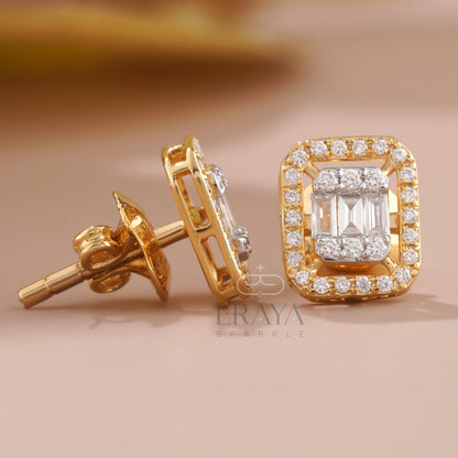 Emerald Round Studs with Lab-Grown Diamond - erayasparkle