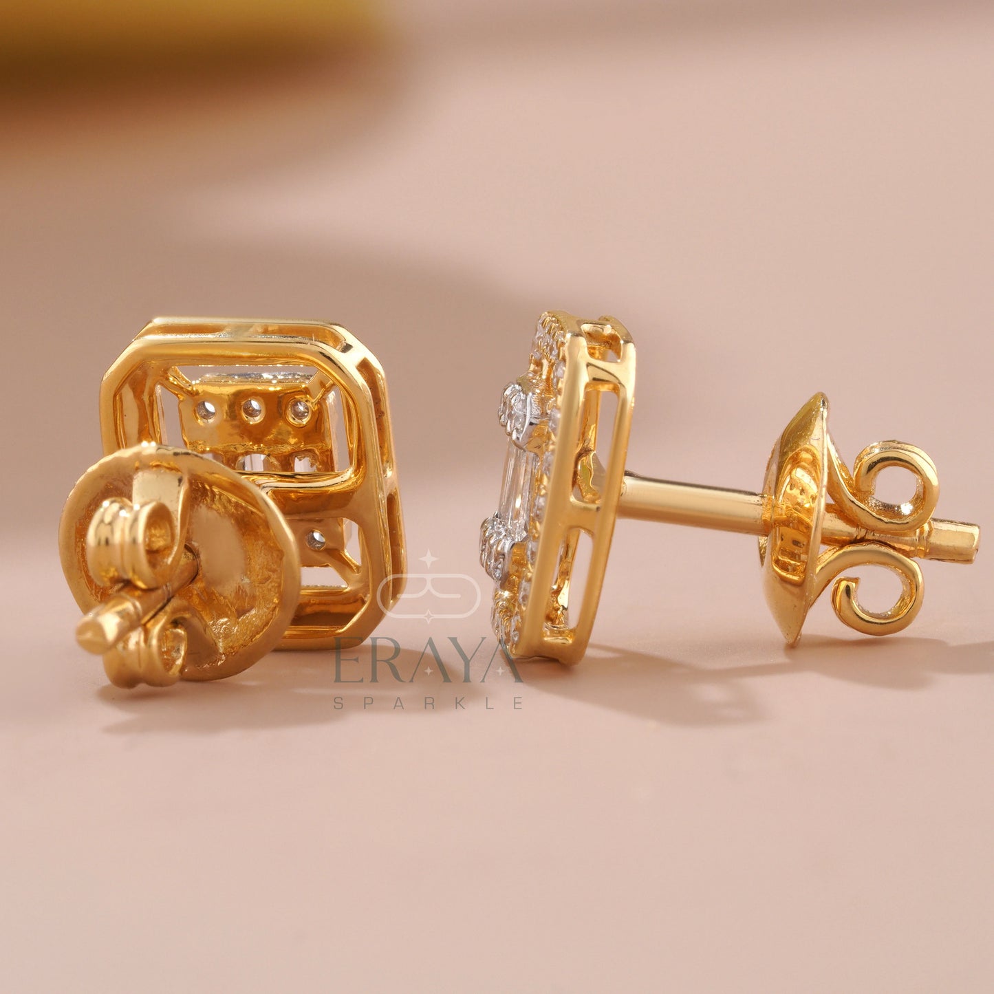 Emerald Round Studs with Lab-Grown Diamond - erayasparkle