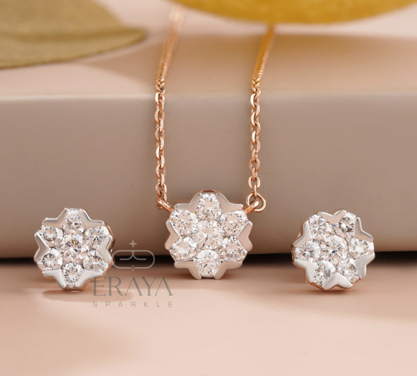 Minimalist Bridal Set | Diamond Pedant-Earring Set - 