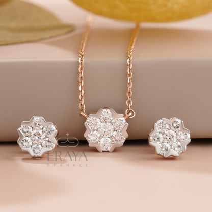 Minimalist Bridal Set | Diamond Pedant-Earring Set - erayasparkle