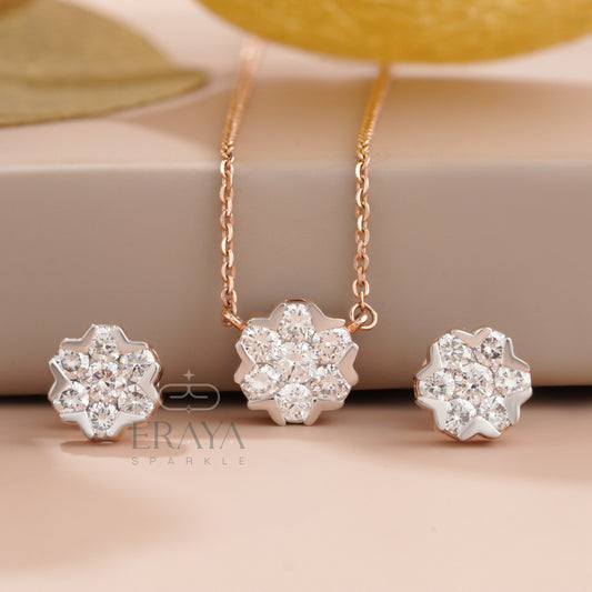 Minimalist Bridal Set | Diamond Pedant-Earring Set - erayasparkle