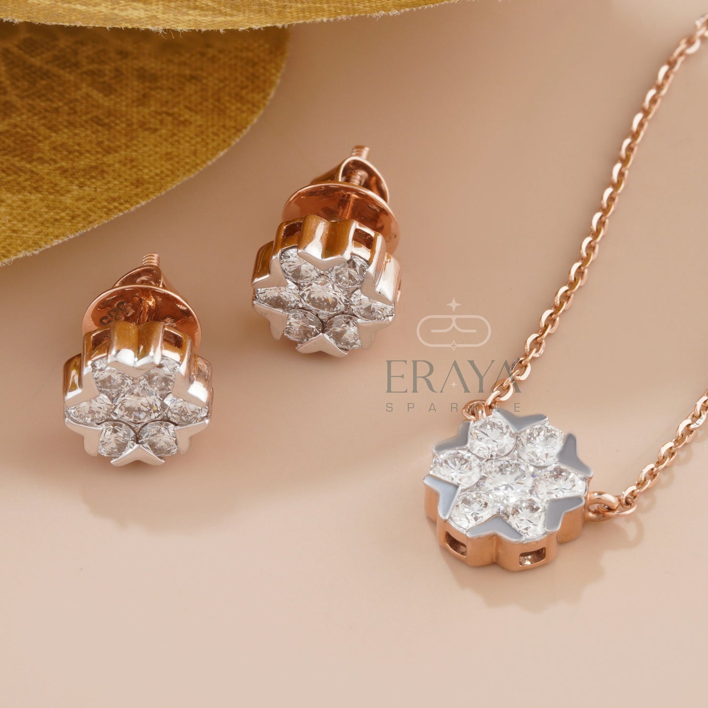 Minimalist Bridal Set | Diamond Pedant-Earring Set - erayasparkle