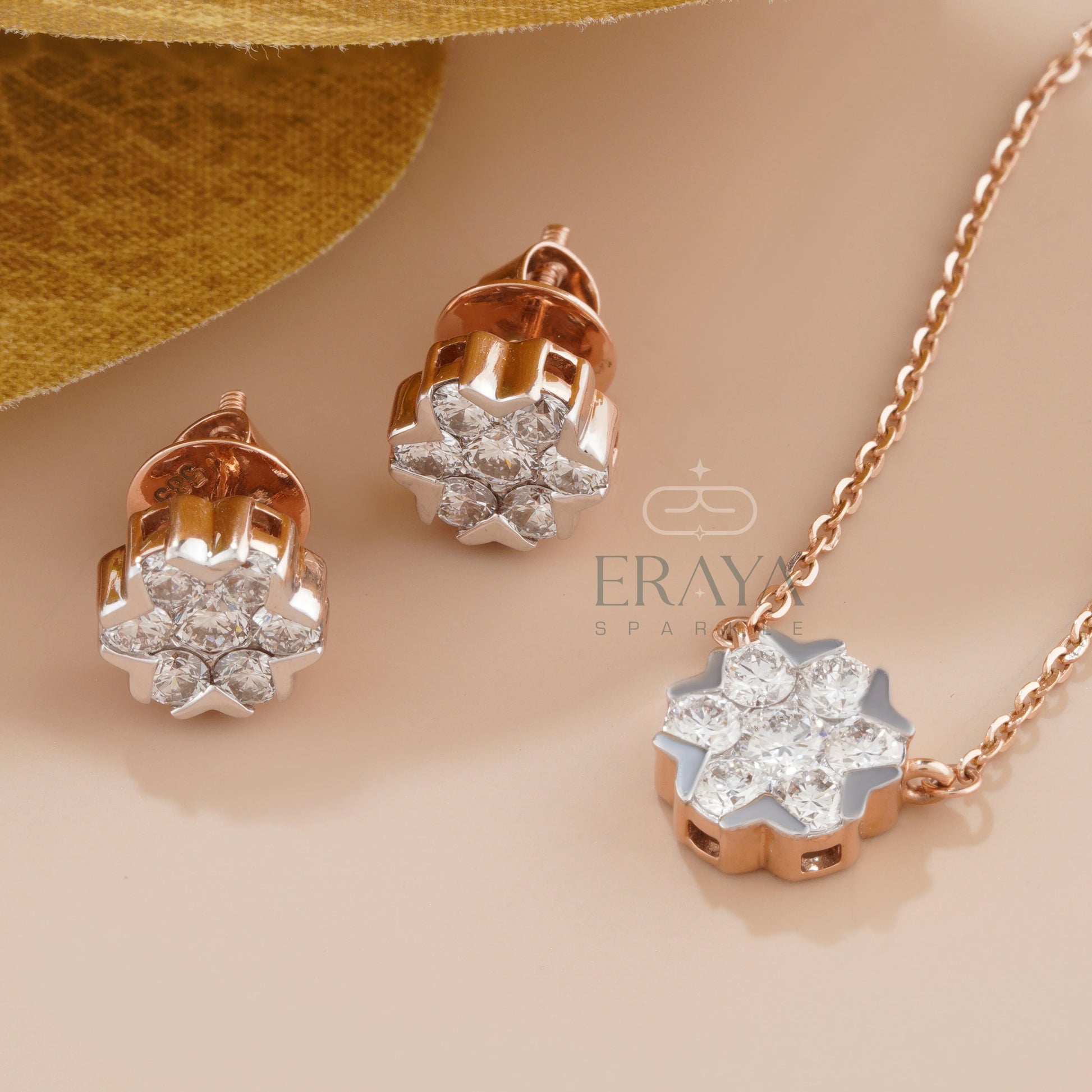 Minimalist Bridal Set | Diamond Pedant-Earring Set - erayasparkle