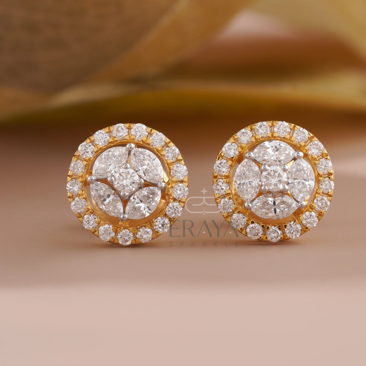 Halo Stud Earrings with Marquise Cluster - erayasparkle