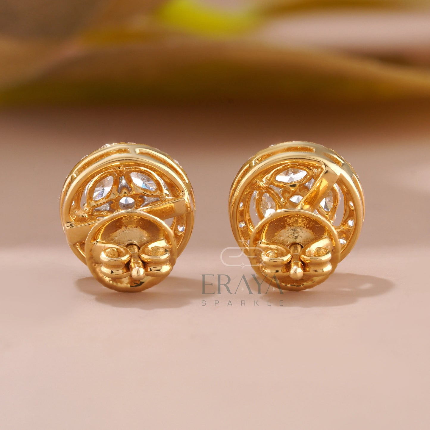 Halo Stud Earrings with Marquise Cluster - erayasparkle