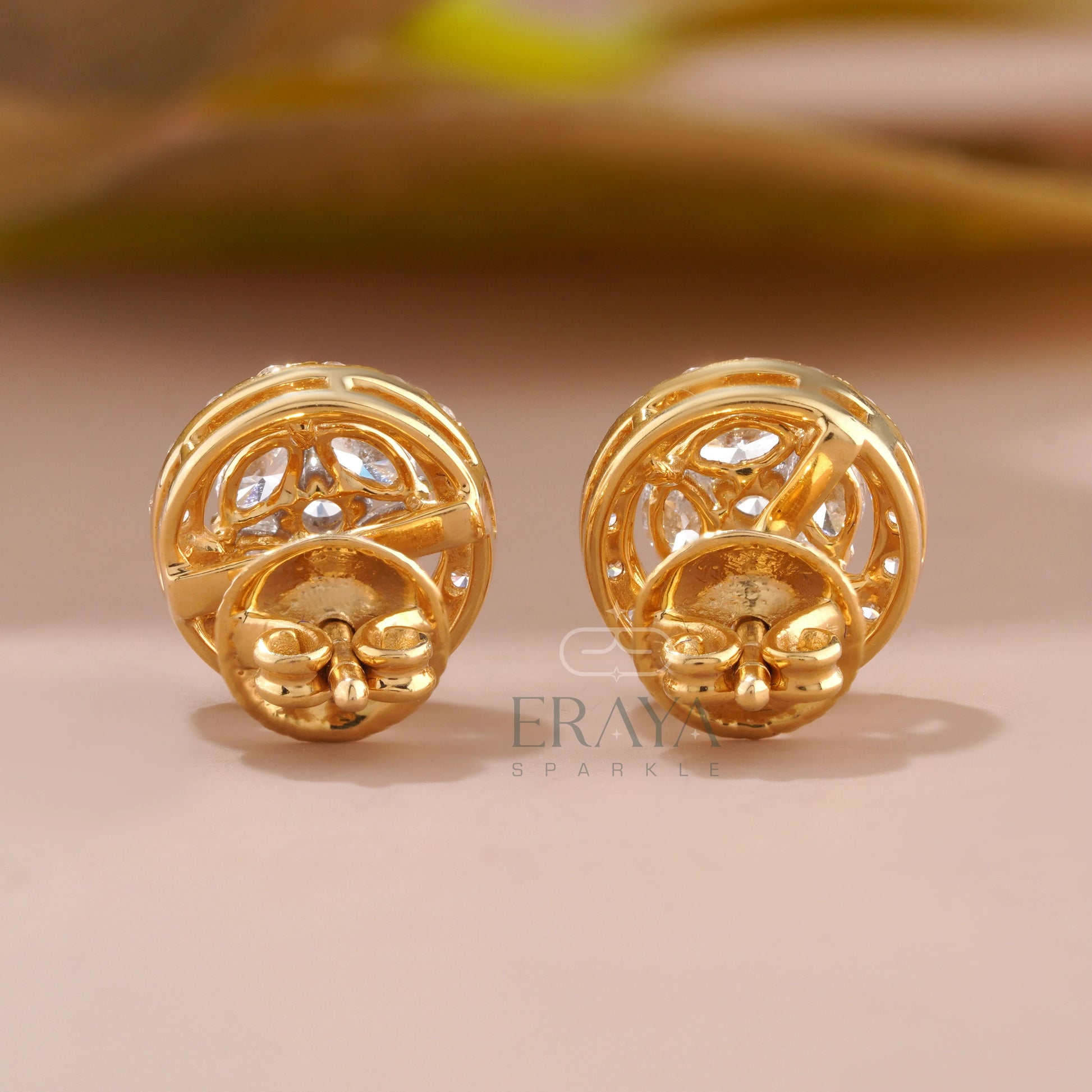 Halo Stud Earrings with Marquise Cluster - erayasparkle