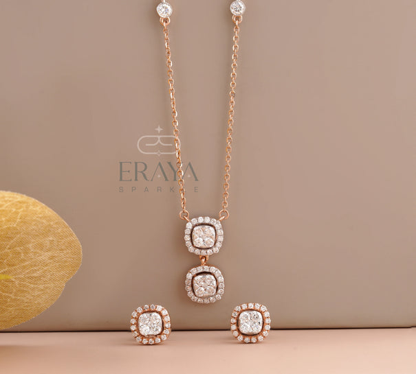 Rose Gold Pendant Set with Lab-Created Diamond Set - 