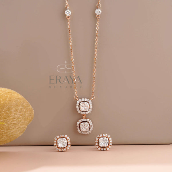 Rose Gold Pendant Set with Lab-Created Diamond Set - 