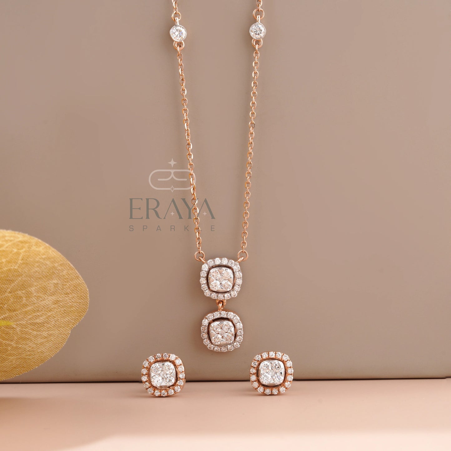 Rose Gold Pendant Set with Lab-Created Diamond Set - erayasparkle