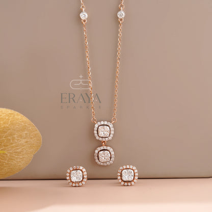 Rose Gold Pendant Set with Lab-Created Diamond Set - erayasparkle