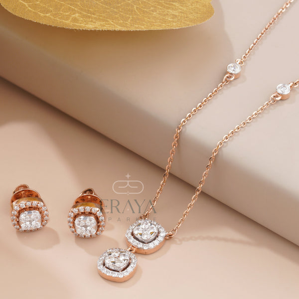 Rose Gold Pendant Set with Lab-Created Diamond Set - 