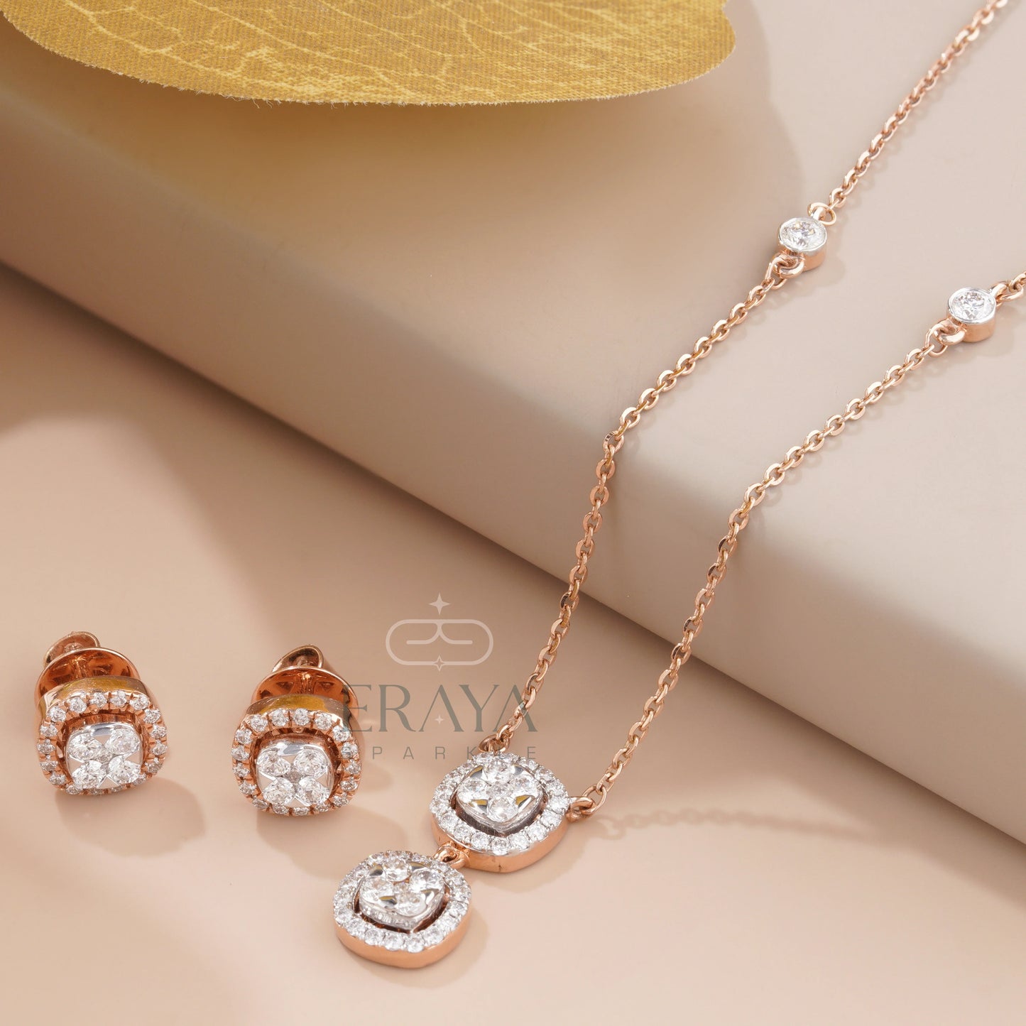 Rose Gold Pendant Set with Lab-Created Diamond Set - erayasparkle