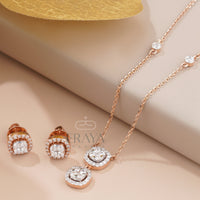 Rose Gold Pendant Set with Lab-Created Diamond Set - 