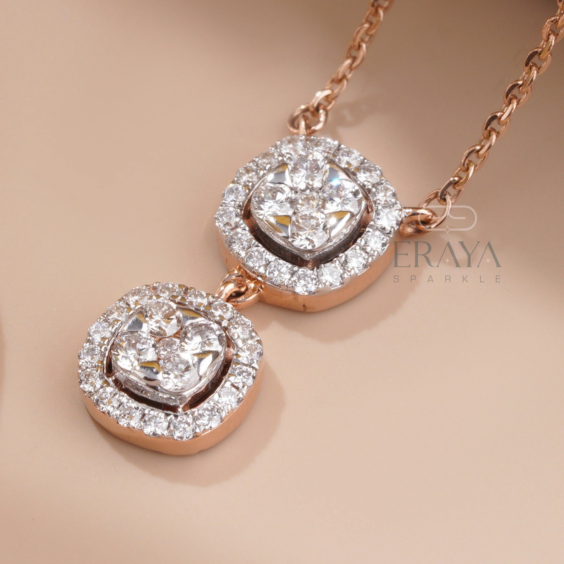 Rose Gold Pendant Set with Lab-Created Diamond Set - erayasparkle
