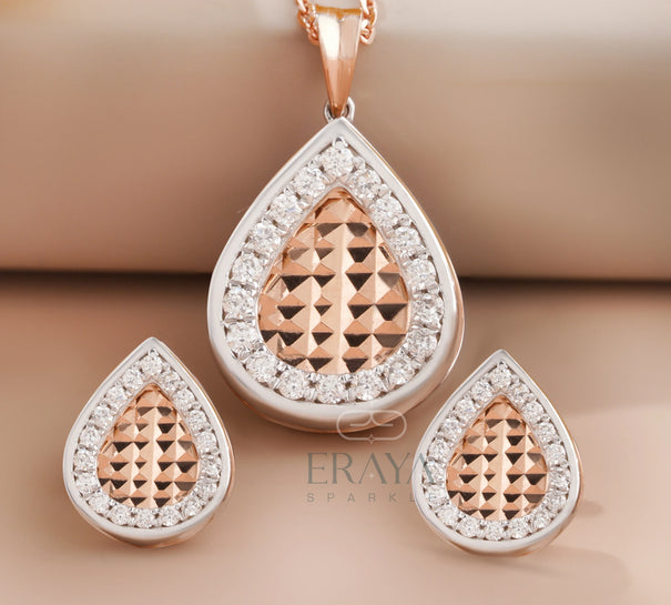 Teardrop Pendant & Earring Set with LG Diamond Jewelry for Women - 
