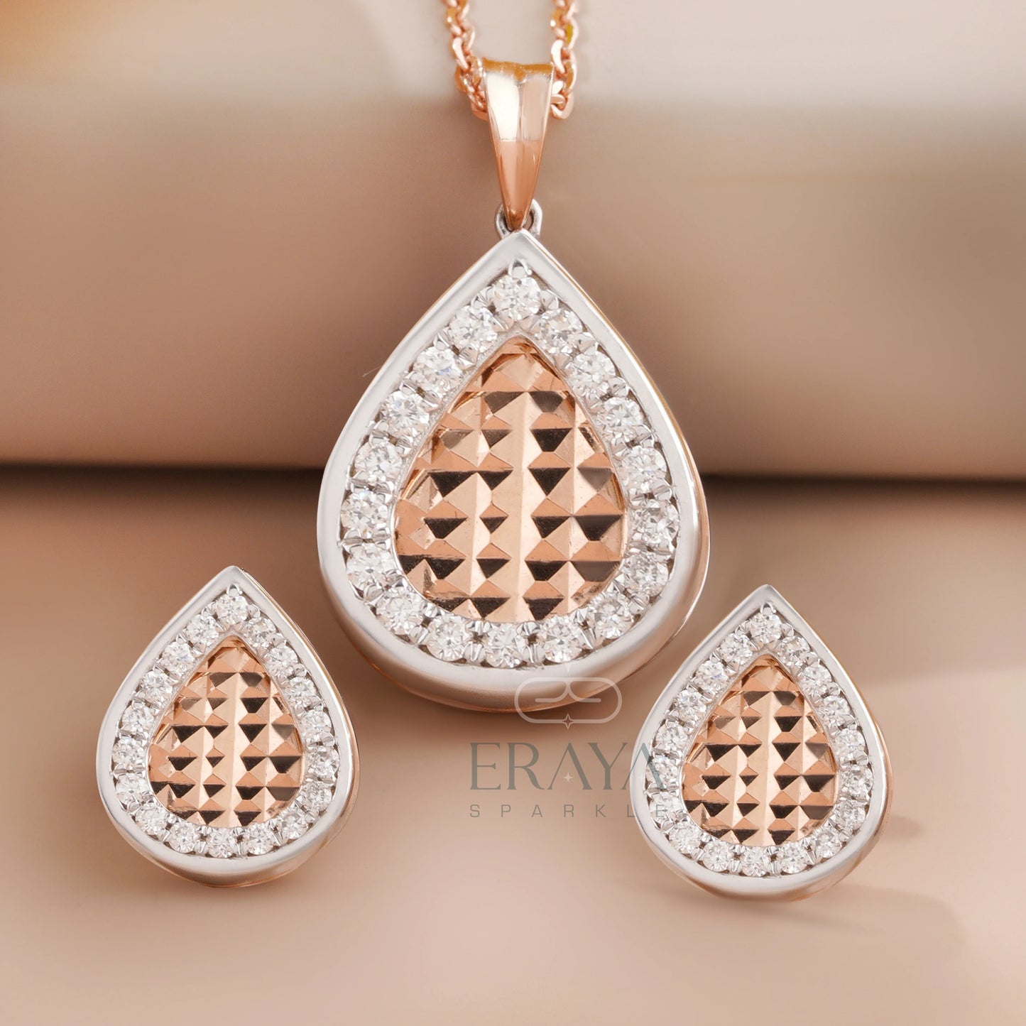 Teardrop Pendant & Earring Set with LG Diamond Jewelry for Women - erayasparkle