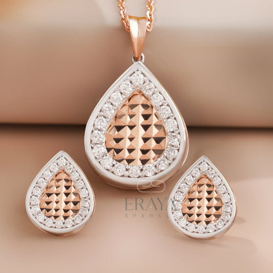 Teardrop Pendant & Earring Set with LG Diamond Jewelry for Women - erayasparkle