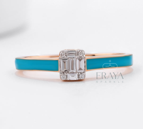 Art Deco Enamel with Lab Grown Diamond Ring - 