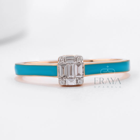Art Deco Enamel with Lab Grown Diamond Ring - erayasparkle