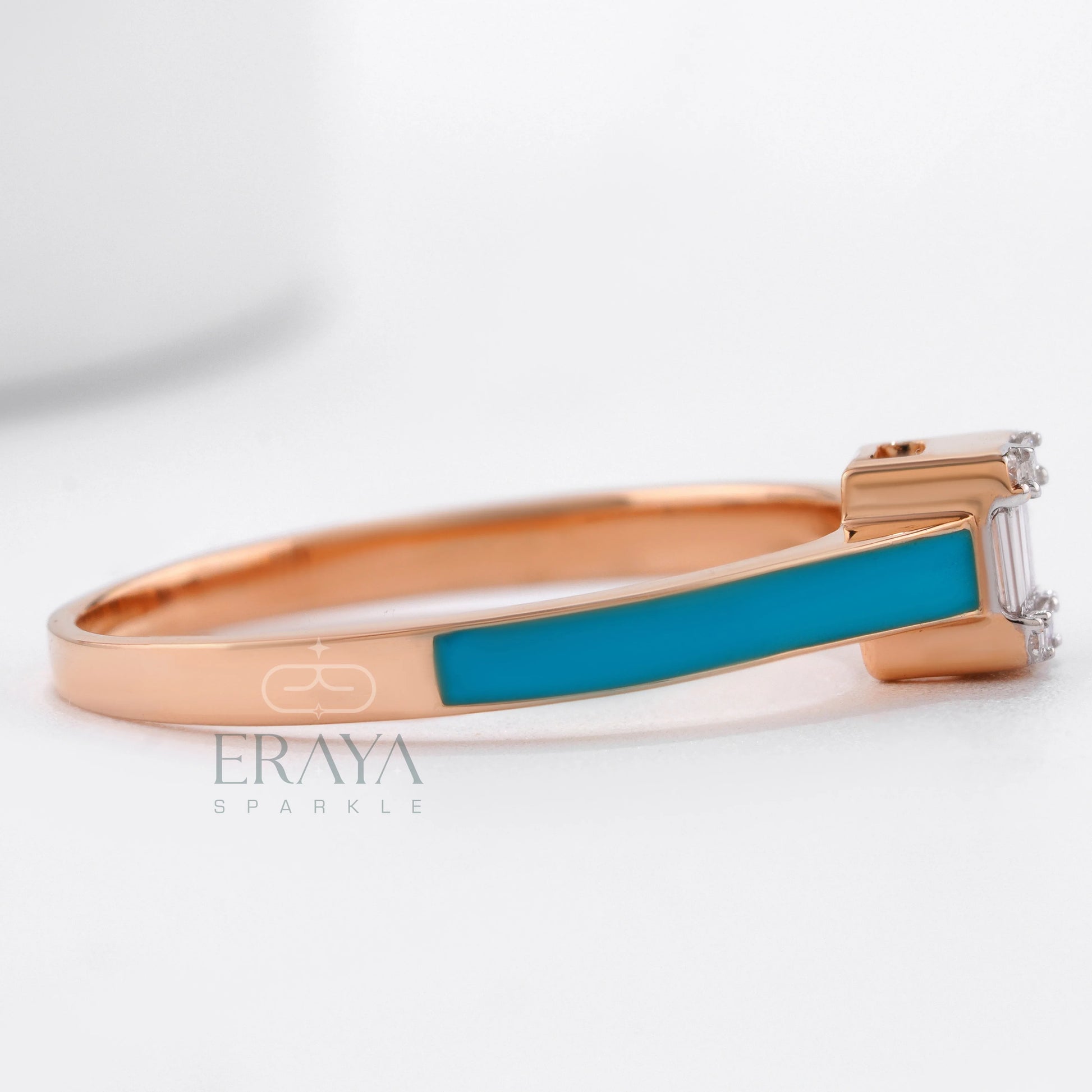 Art Deco Enamel with Lab Grown Diamond Ring - erayasparkle