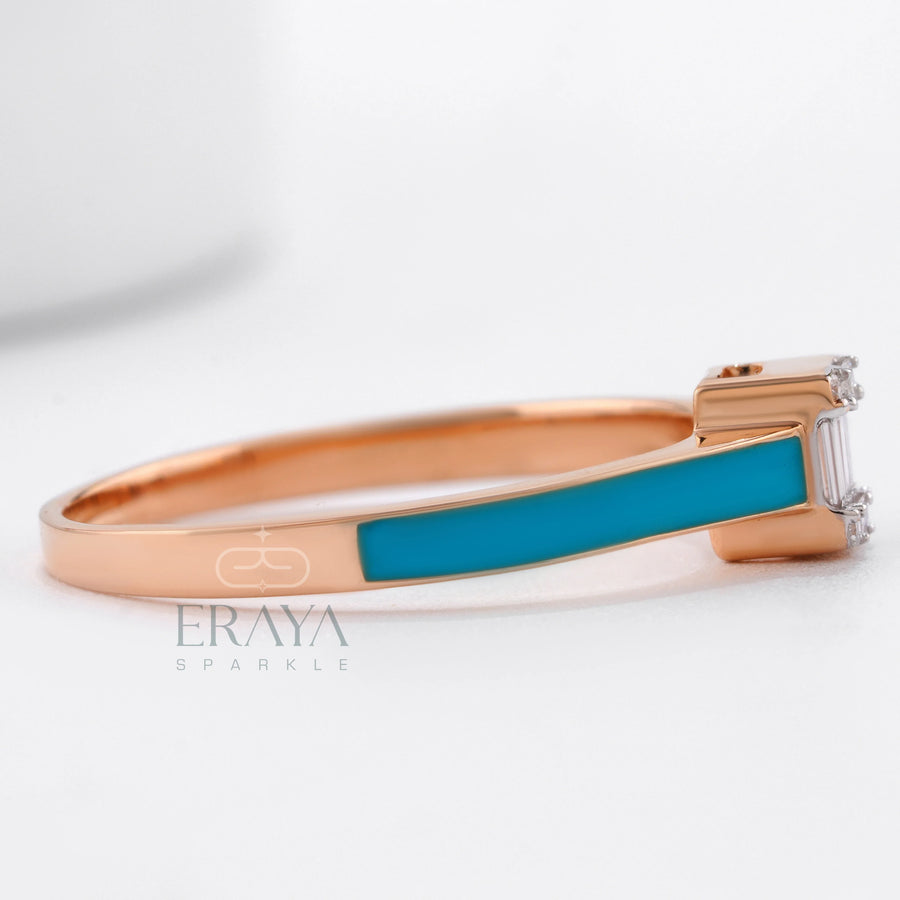 Art Deco Enamel with Lab Grown Diamond Ring -