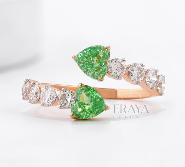 Green Heart Promise Ring with LG Diamond Band - Ring