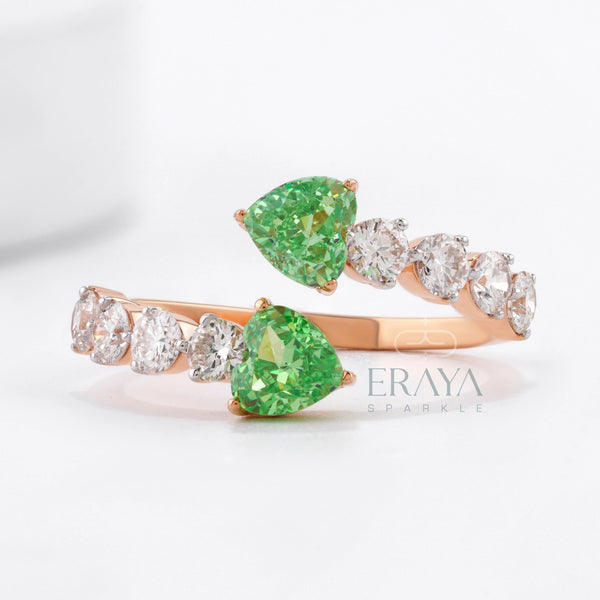 Green Heart Promise Ring with LG Diamond Band - Ring