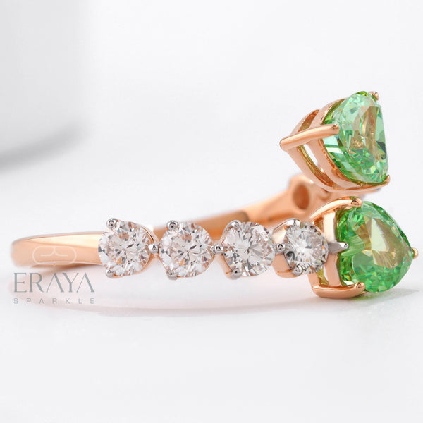 Green Heart Promise Ring with LG Diamond Band - Ring