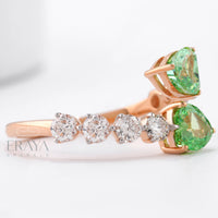 Green Heart Promise Ring with LG Diamond Band - Ring