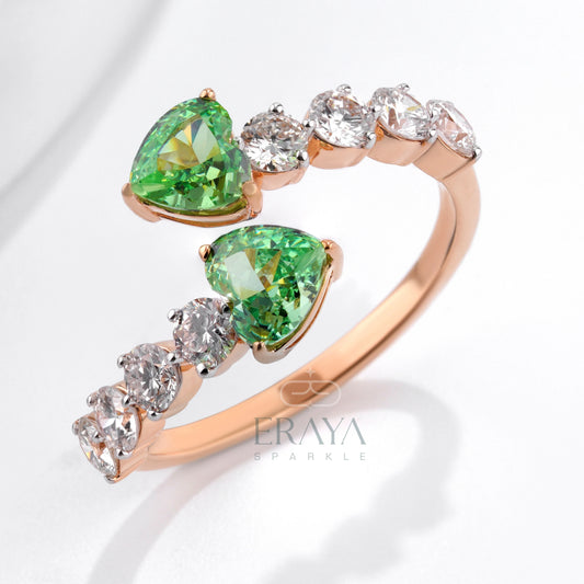 Green Heart Promise Ring with LG Diamond Band - erayasparkle