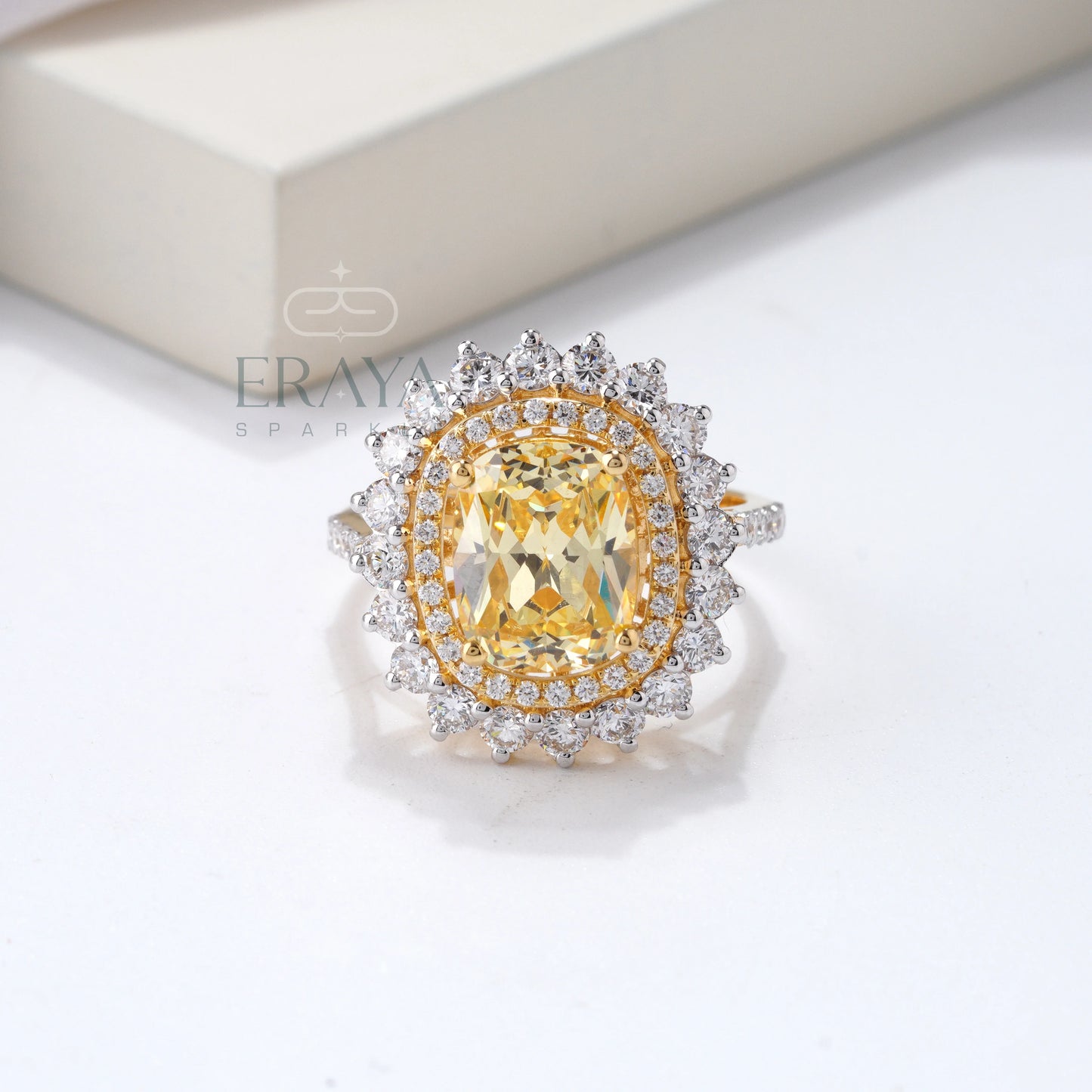 Cushion Cut Diamond Halo Ring - erayasparkle