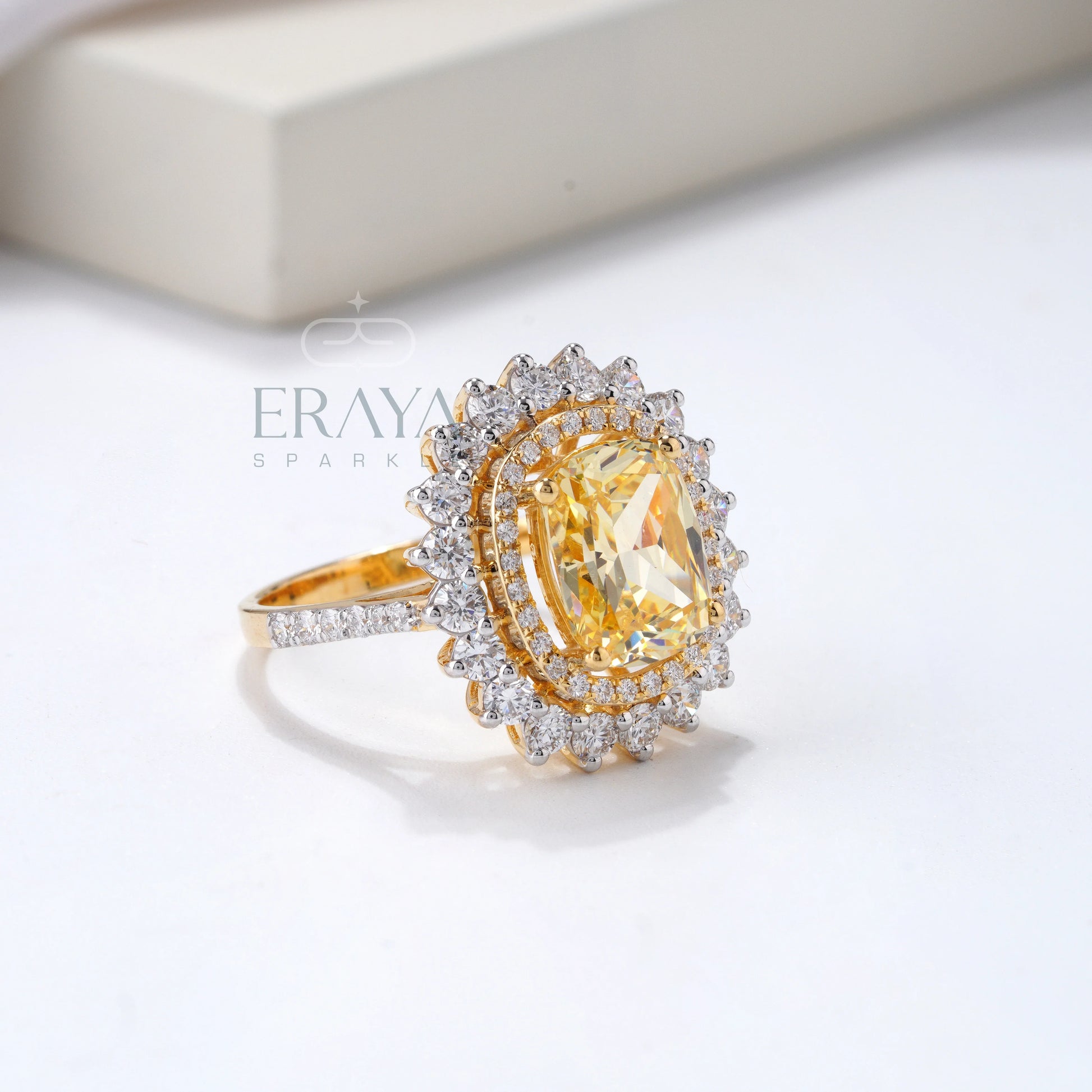 Cushion Cut Diamond Halo Ring - erayasparkle